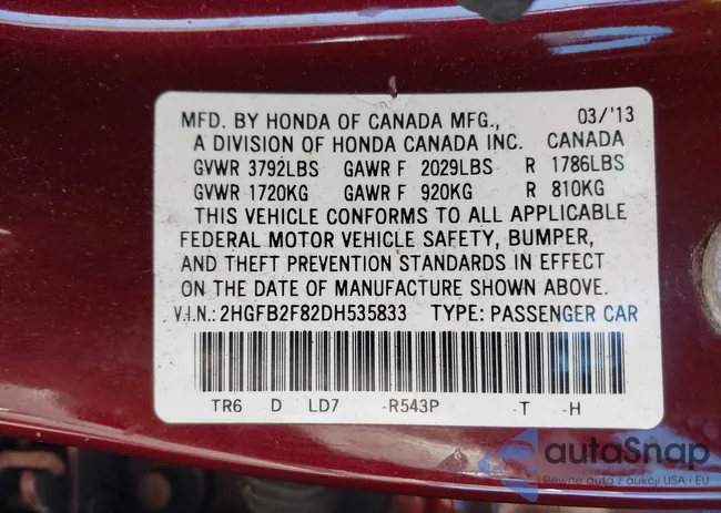 2HGFB2F82DH535833: 43252356