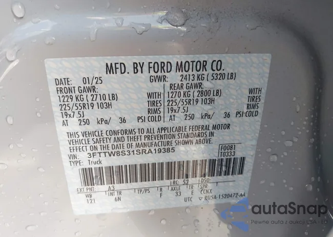 3FTTW8S31SRA19385: 43252387