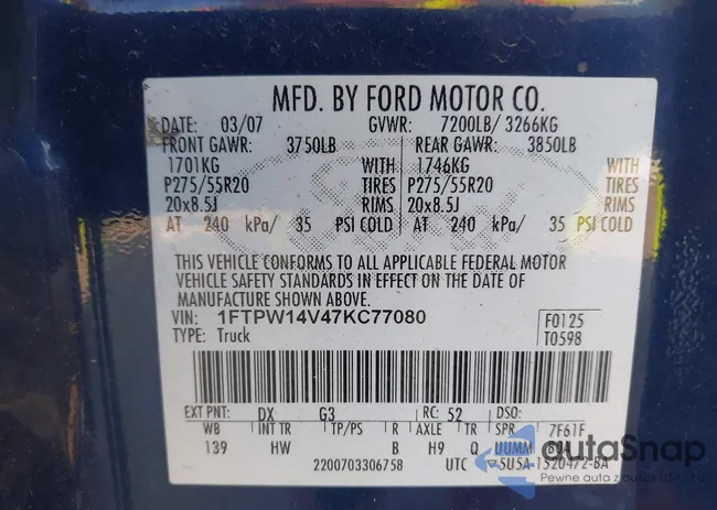 1FTPW14V47KC77080: 43251471