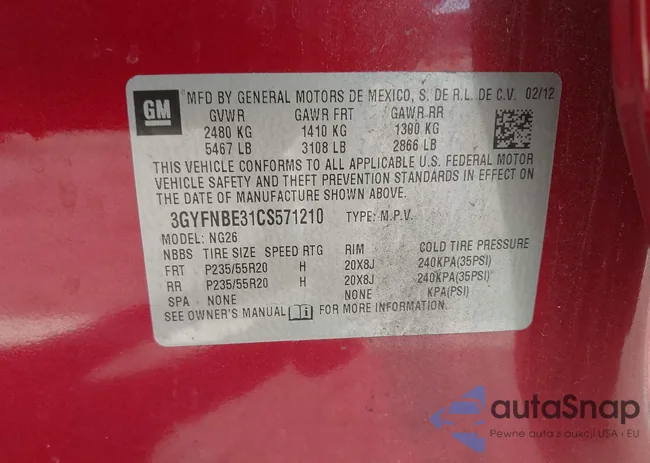 3GYFNBE31CS571210: 43251543