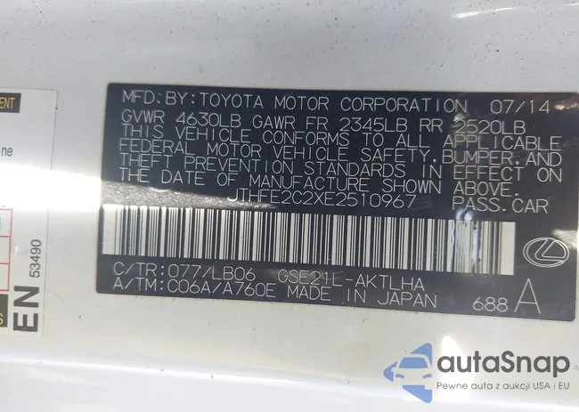 JTHFE2C2XE2510967: 43251625