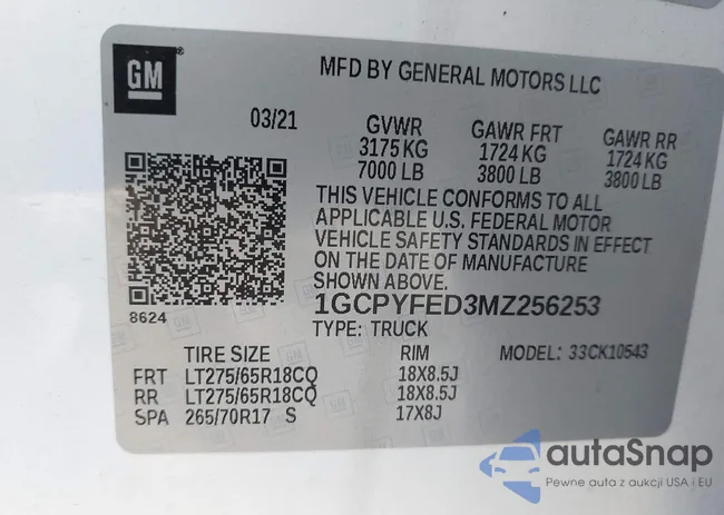 1GCPYFED3MZ256253: 43252875