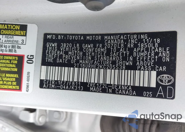 2T1BURHE2KC205538: 43252919