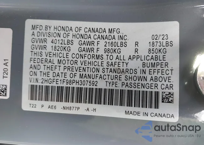 2HGFE1F98PH307592: 43252952