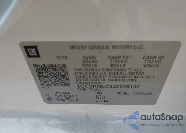 1GCVKNEC9JZ226132: 43253135