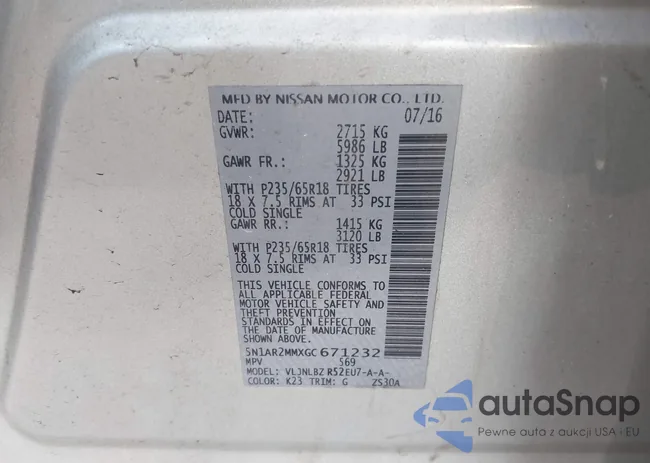 5N1AR2MMXGC671232: 43253424