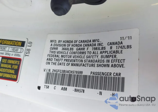 2HGFG3B54CH519599: 43252517