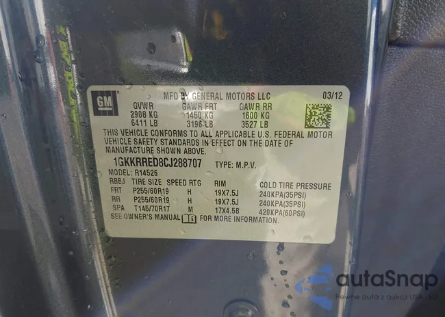 1GKKRRED8CJ288707: 43252525