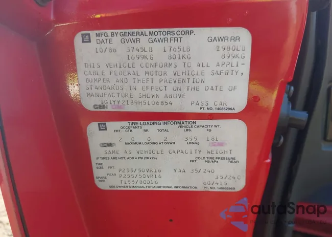 1G1YY2189H5106854: 43252540