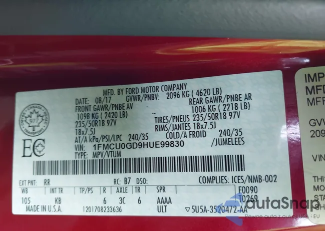 1FMCU0GD9HUE99830: 43252564