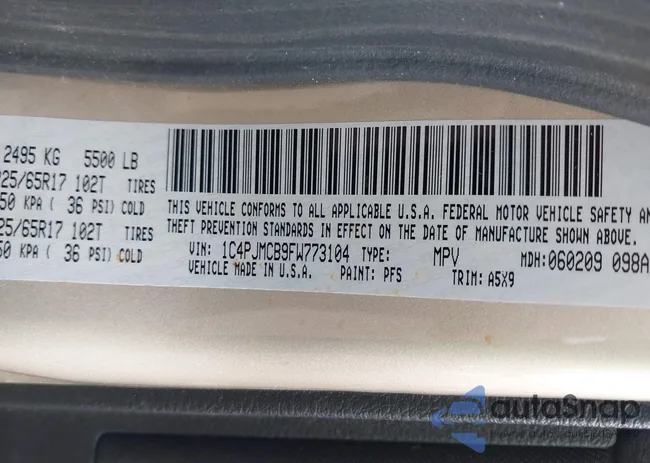 1C4PJMCB9FW773104: 43254123