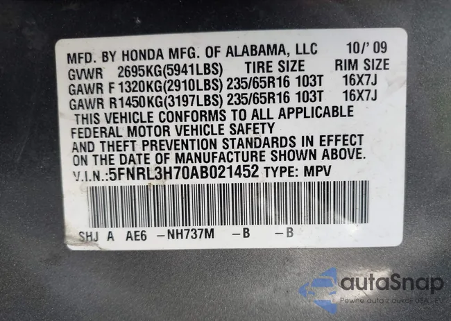 5FNRL3H70AB021452: 43254225