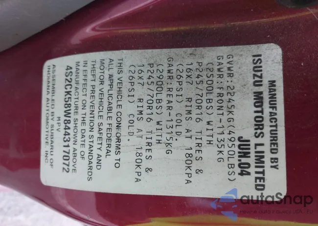 4S2CK58W844317072: 43253463