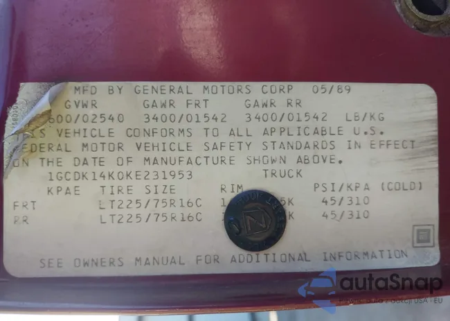 1GCDK14K0KE231953: 43254849