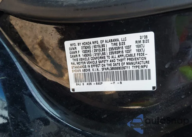 5FNRL38698B039711: 43254863