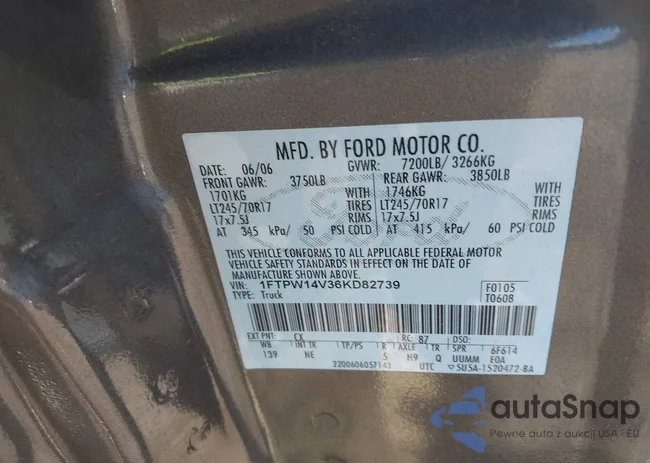 1FTPW14V36KD82739: 43254867