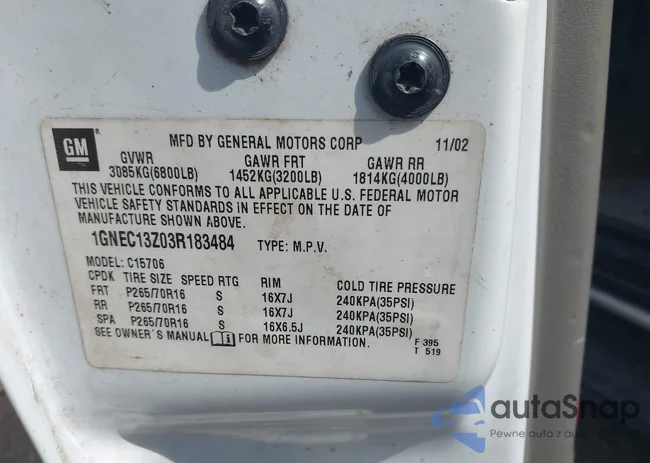 1GNEC13Z03R183484: 43254891