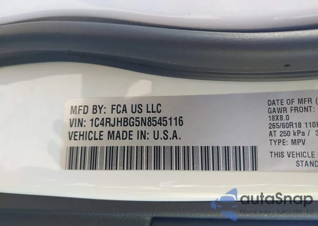 1C4RJHBG5N8545116: 43254922