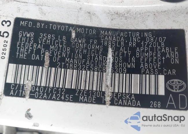 2T1BR32E58C886309: 43255020