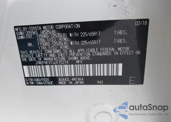 JTMZFREV7JJ175274: 43255072