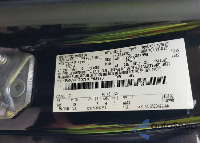 1FMCU0GD7HUE92973: 43255084