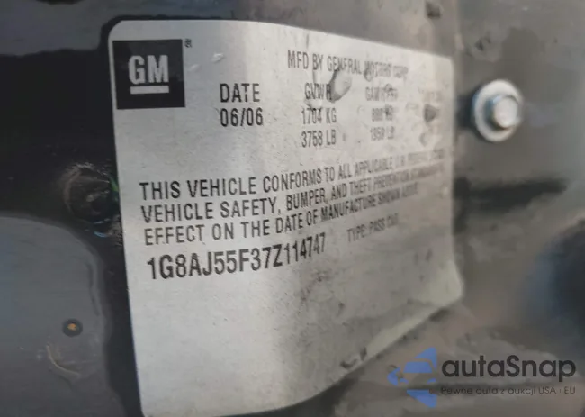 1G8AJ55F37Z114747: 43255229