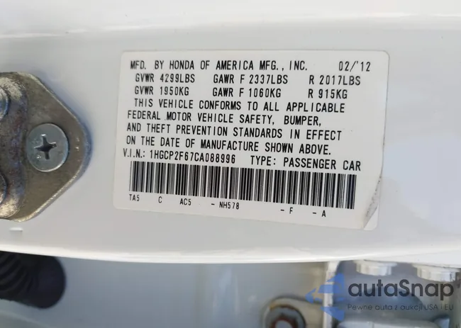 1HGCP2F67CA088996: 43255233