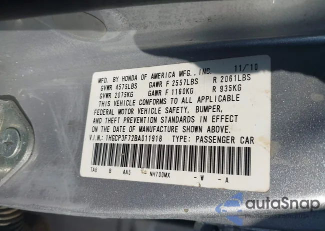 1HGCP3F72BA011918: 43255308