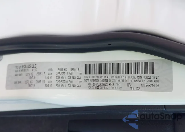 1C4PJLAS6GW319343: 43255323