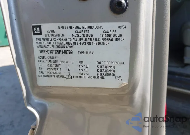 1GKEC13TX5R148799: 43254560