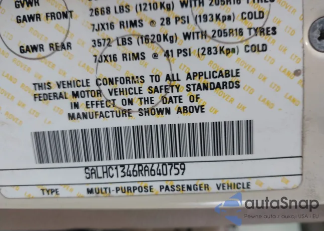 SALHC1346RA640759: 43254632