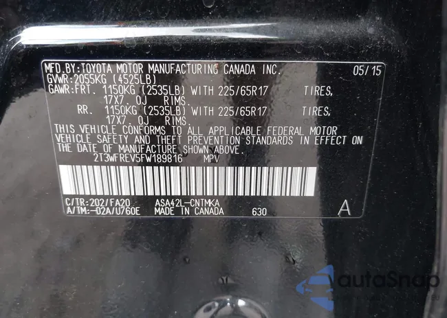 2T3WFREV5FW189816: 43254789