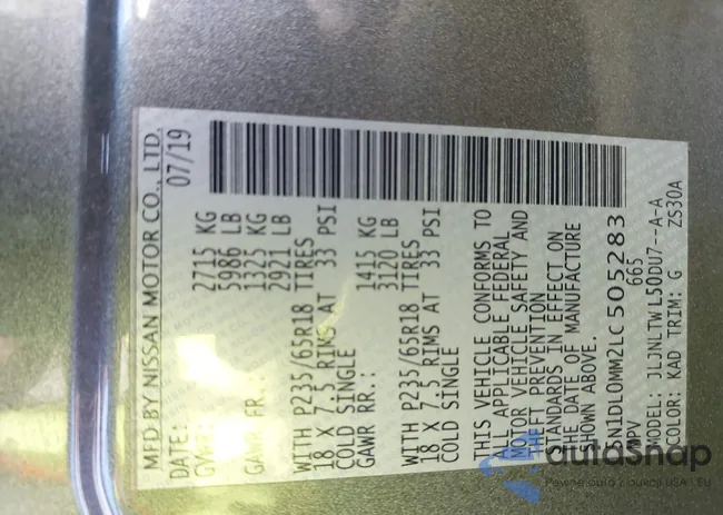 5N1DL0MM2LC505283: 43255832