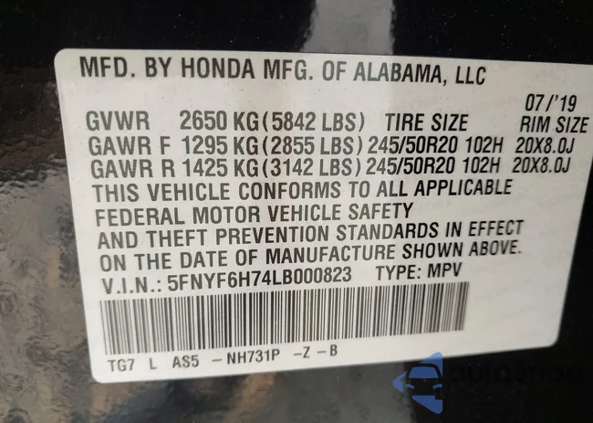 5FNYF6H74LB000823: 43255873