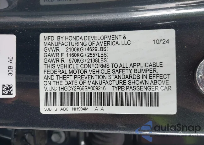 1HGCY2F66SA009216: 43255923