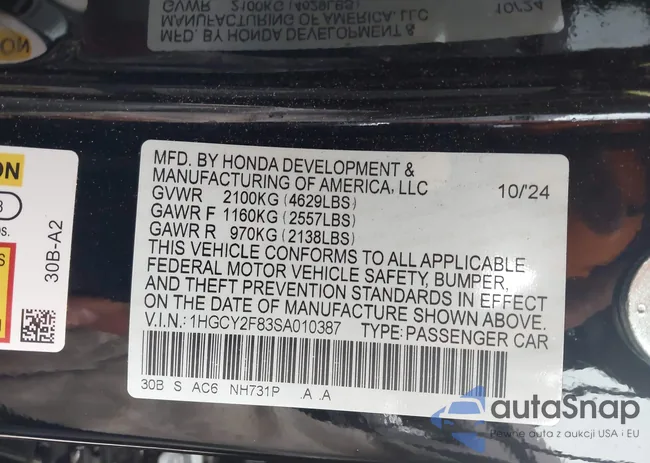 1HGCY2F83SA010387: 43255926