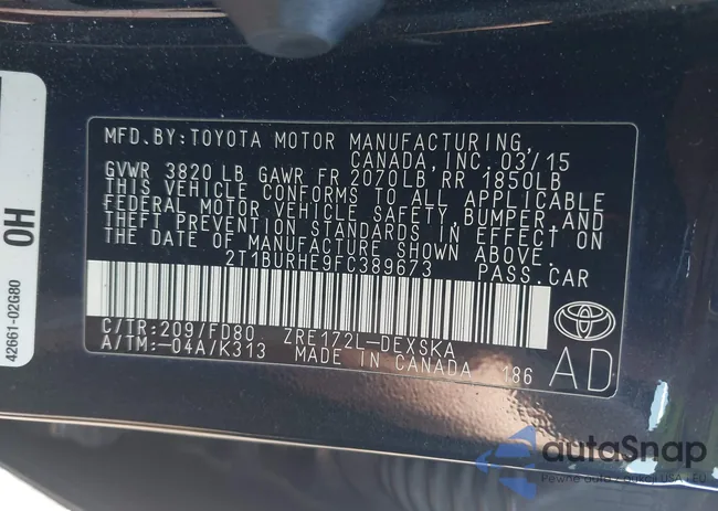 2T1BURHE9FC389673: 43256074