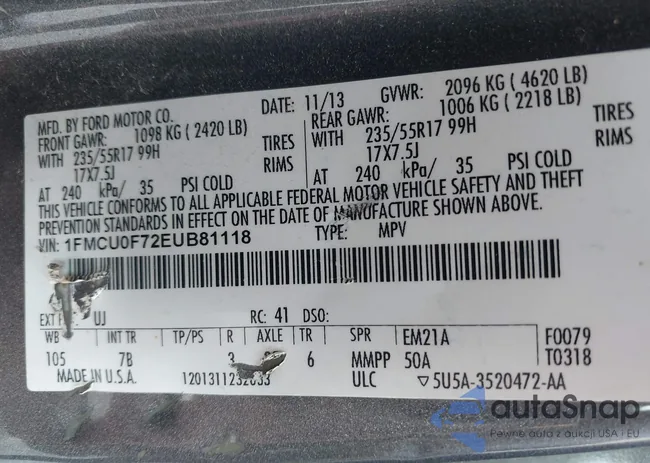 1FMCU0F72EUB81118: 43256097