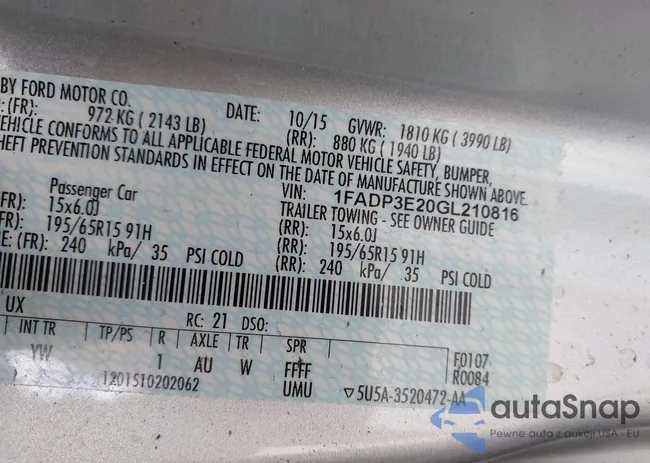 1FADP3E20GL210816: 43256140