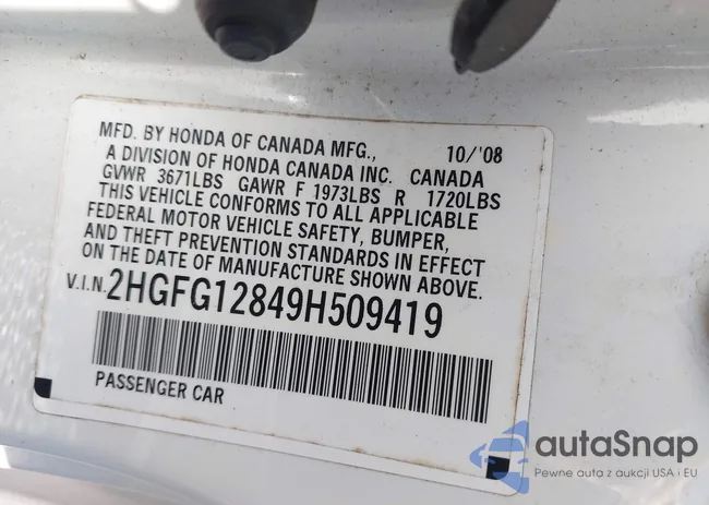 2HGFG12849H509419: 43256243