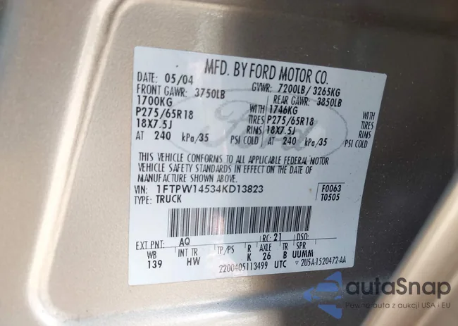 1FTPW14534KD13823: 43256331