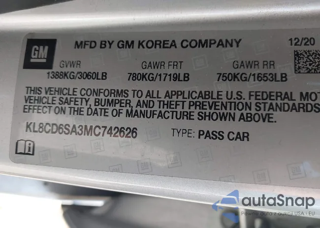 KL8CD6SA3MC742626: 43256349