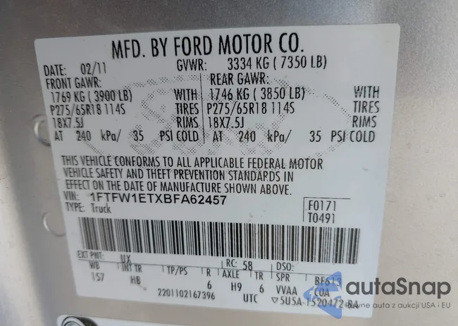 1FTFW1ETXBFA62457: 43256404