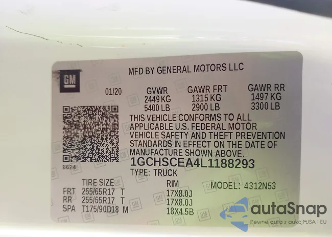 1GCHSCEA4L1188293: 43255523