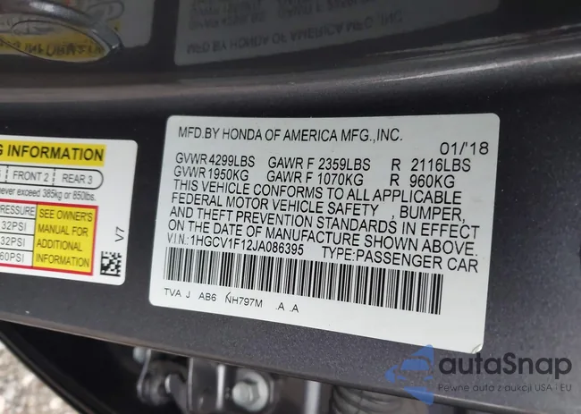 1HGCV1F12JA086395: 43255574