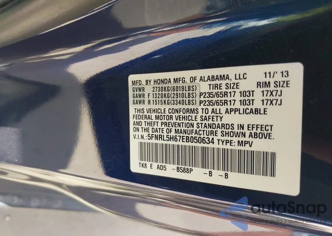 5FNRL5H67EB050634: 43255643