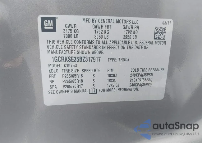 1GCRKSE35BZ317917: 43255695