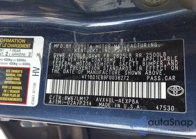 4T1BD1EB9FU038272: 43256940