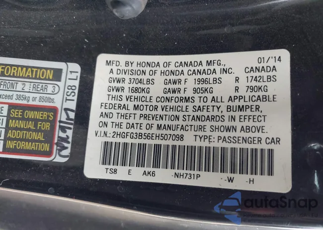 2HGFG3B56EH507098: 43256949