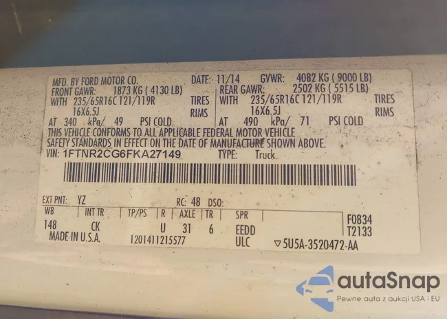 1FTNR2CG6FKA27149: 43256987